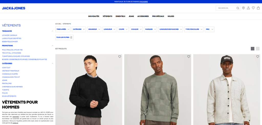 page d'accueil du site jack and jones