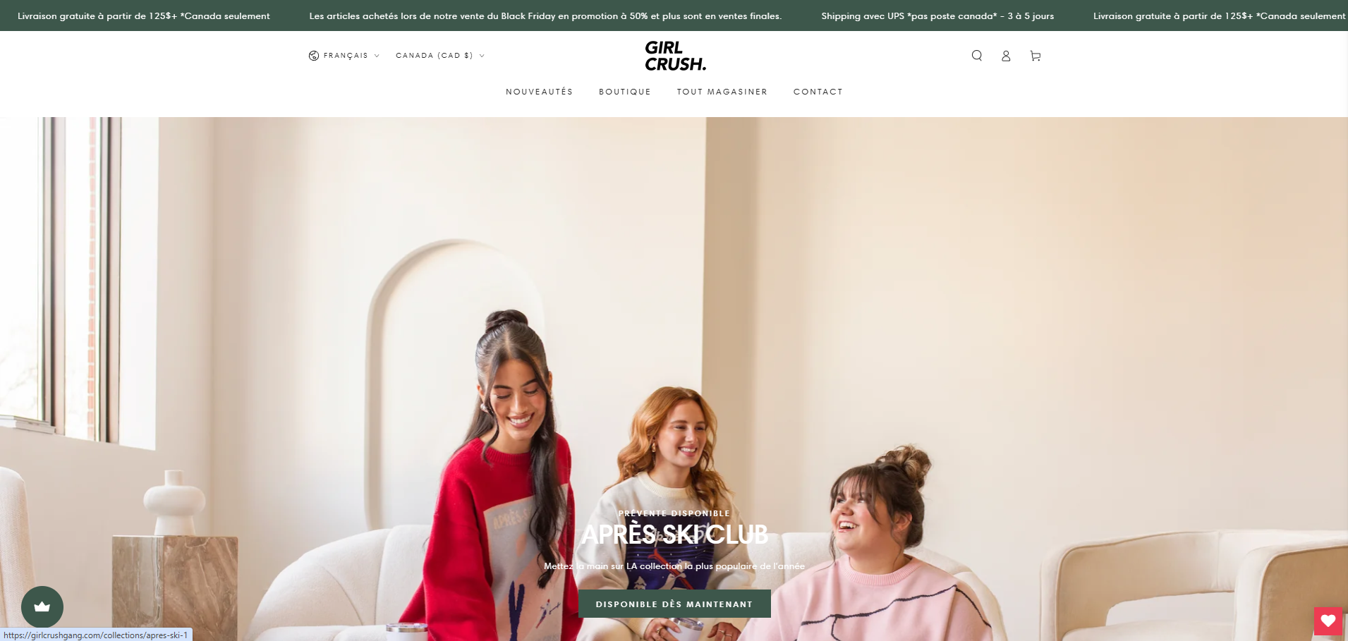 Page d'accueil du site web girl crush